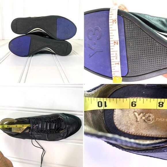 YOHJI YAMAMOTO Y-3 ADIDAS BLACK WHITE GOLD LEATHER SNEAKER ELASTIC STRIPES 6.5 - Picture 11 of 17